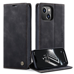 Pouzdro CASEME pro iPhone 14, Leather Wallet Case, černé