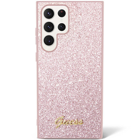 Pouzdro GUESS pro Galaxy S24 Ultra, Glitter Script Hardcase, růžové