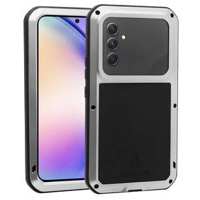 Pouzdro Love Mei pro Samsung Galaxy A54 5G, armored with glass, stříbrné