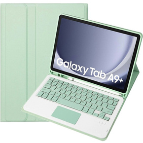 Pouzdro + klávesnice Samsung Galaxy Tab A9+, Leather Pen Slot TouchPad, světle zelené