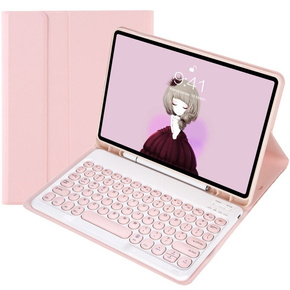 Pouzdro + klávesnice Samsung Galaxy Tab A9+, Leather Pen Slot, růžové rose gold