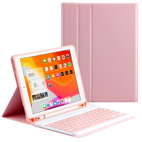 Pouzdro + klávesnice iPad 10.2 7/8/9 gen 2019/2020/2021, Keyboard Cover Pen Slot, růžové rose gold