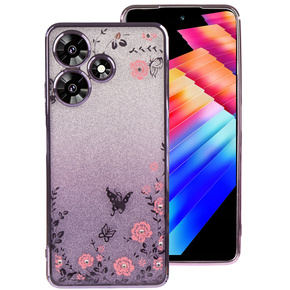 Pouzdro pro Infinix Hot 30, Glitter Flower, fialové