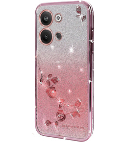 Pouzdro pro Infinix Note 30 VIP, Glitter Flower, růžové rose gold