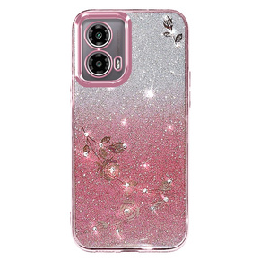 Pouzdro pro Motorola Moto G24 / G24 Power / G04, Glitter Flower, růžové rose gold