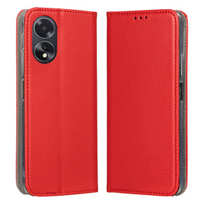 Pouzdro pro Oppo A18 4G / A38 4G, Smart Magnet, červené + sklo 9H