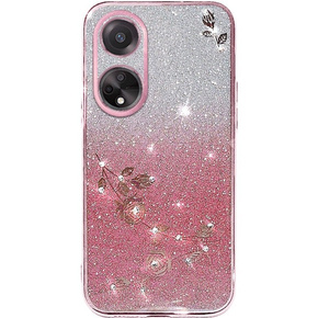 Pouzdro pro Oppo A58 4G, Glitter Flower, růžové rose gold