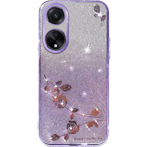 Pouzdro pro Oppo A78 4G, Glitter Flower, fialové