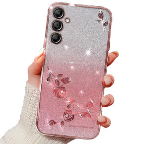 Pouzdro pro Samsung Galaxy A25, Glitter Flower, růžové rose gold