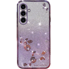 Pouzdro pro Samsung Galaxy A54, Glitter Flower, fialové