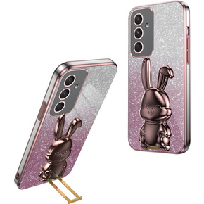 Pouzdro pro Samsung Galaxy A55 5G, Glitter Rabbit, s výsuvným stojánkem, růžové