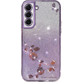 Pouzdro pro Samsung Galaxy S22+ Plus, Glitter Flower, fialové