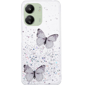 Pouzdro pro Xiaomi Redmi 13C / Poco C65, Glitter Butterfly, bílé