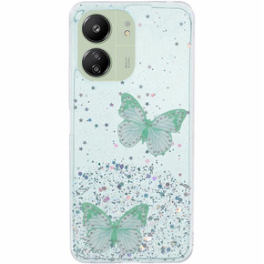 Pouzdro pro Xiaomi Redmi 13C / Poco C65, Glitter Butterfly, zelené