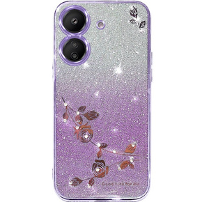 Pouzdro pro Xiaomi Redmi 13C / Poco C65, Glitter Flower, fialové