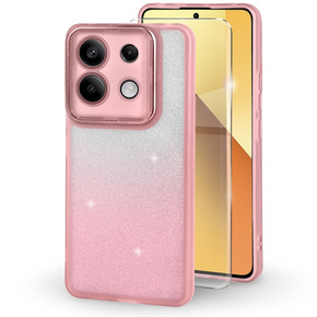 Pouzdro pro Xiaomi Redmi Note 13 5G, Glittery Powder, růžové + 9H tvrzené sklo