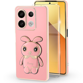 Pouzdro pro Xiaomi Redmi Note 13 5G, Rabbit, růžové + 9H tvrzené sklo