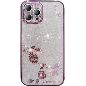Pouzdro pro iPhone 12 Pro Max, Glitter Flower, fialové