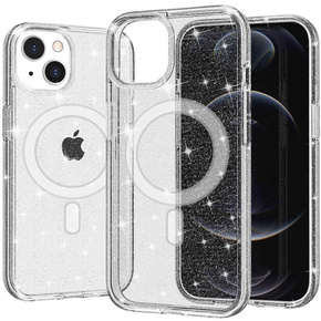 Pouzdro pro iPhone 14, Dropproof MagSafe Glitter, bílé