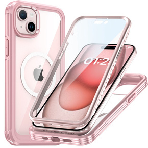 Pouzdro pro iPhone 15 Plus, Armoured Full Protect 360° pro MagSafe, sklo na displej, růžové rose gold