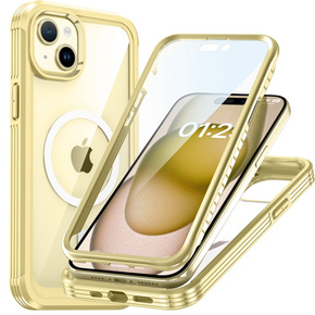 Pouzdro pro iPhone 15 Plus, Armoured Full Protect 360° pro MagSafe, sklo na displej, zlaté