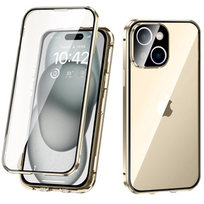 Pouzdro pro iPhone 15 Plus, Magnetic Dual Glass, zlaté