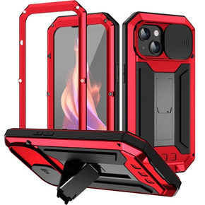 Pouzdro pro iPhone 15 Plus, R-JUST CamShield Slide, pancéřované, červené / černé