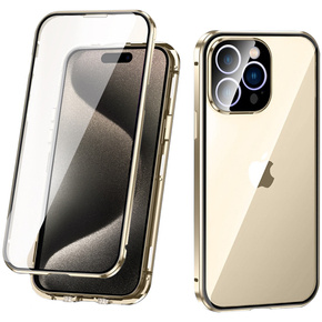 Pouzdro pro iPhone 15 Pro Max, Magnetic Dual Glass, zlaté