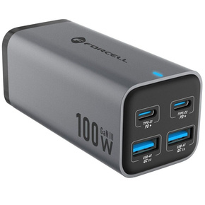 Stolní nabíječka FORCELL 2x USB Type-C 2x USB-A 100W 5A GaN PD QC4.0, šedá