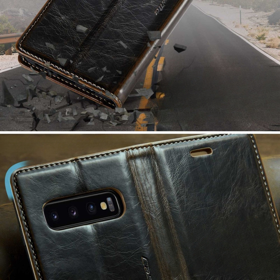 CASEME flipové pouzdro pro Samsung Galaxy S10+ Plus, Waxy Textured, káva