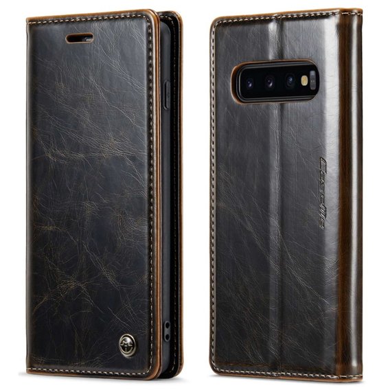 CASEME flipové pouzdro pro Samsung Galaxy S10+ Plus, Waxy Textured, káva