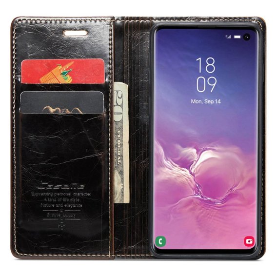 CASEME flipové pouzdro pro Samsung Galaxy S10+ Plus, Waxy Textured, káva