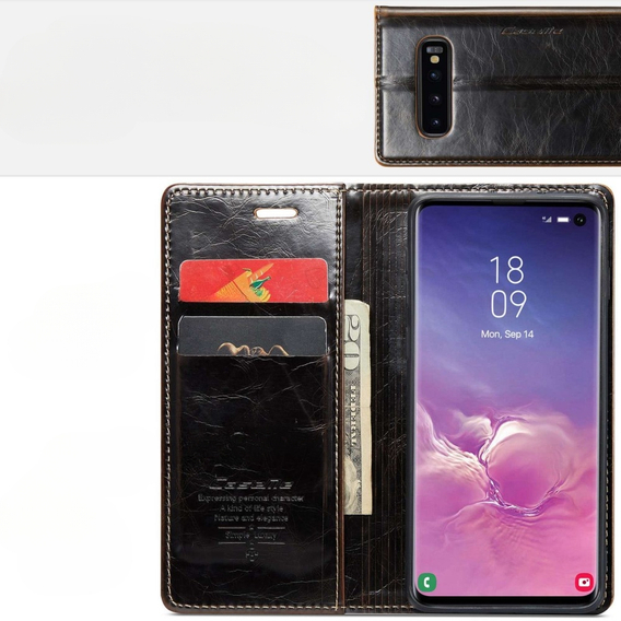 CASEME flipové pouzdro pro Samsung Galaxy S10+ Plus, Waxy Textured, káva