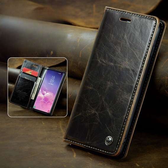 CASEME flipové pouzdro pro Samsung Galaxy S10+ Plus, Waxy Textured, káva