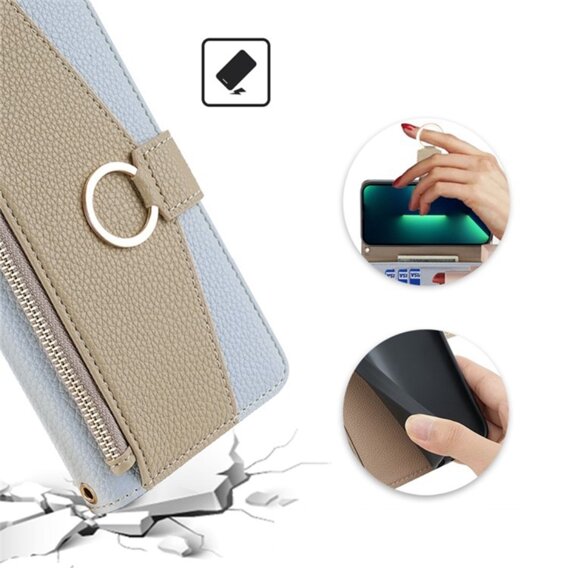 Flipové pouzdro Wallet Zipper Pocket pro Motorola Moto G24 / G24 Power / G04, Wallet Zipper Pocket, se zrcátkem, modré