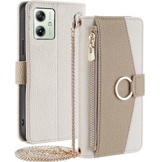 Flipové pouzdro Wallet Zipper Pocket pro Motorola Moto G54 5G, Wallet Zipper Pocket, se zrcátkem, bílé