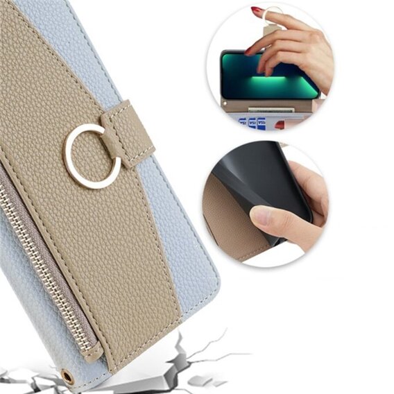 Flipové pouzdro Wallet Zipper Pocket pro iPhone 14 Pro Max, Wallet Zipper Pocket, se zrcátkem, modré