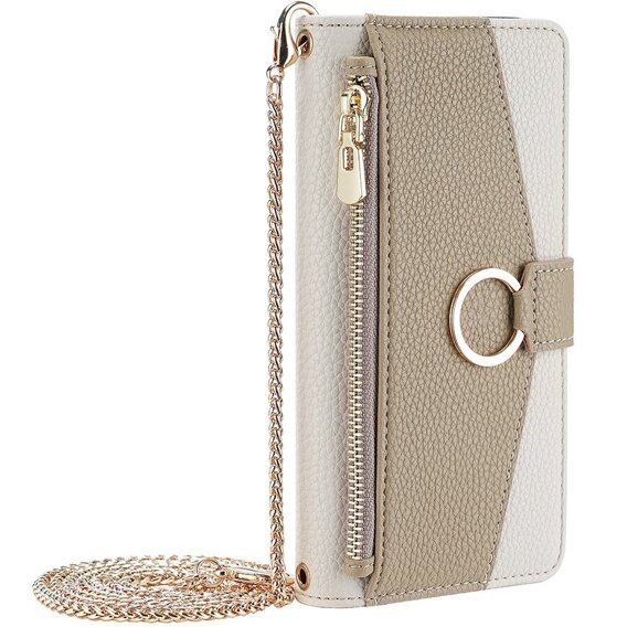 Flipové pouzdro Wallet Zipper Pocket pro iPhone 15 Pro, Wallet Zipper Pocket, se zrcátkem, bílé