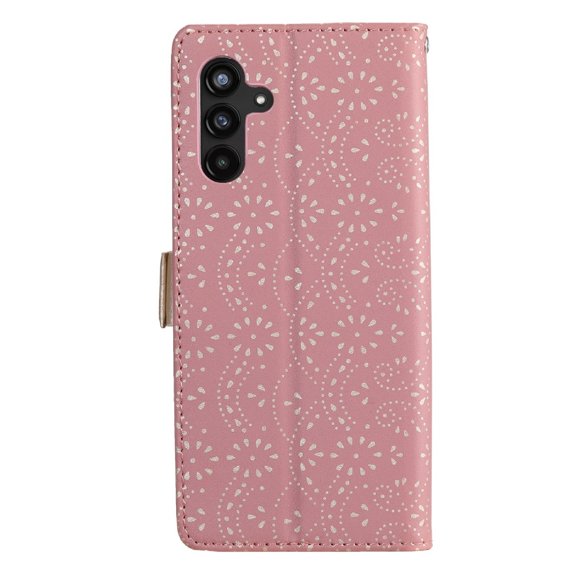 Flipové pouzdro pro Samsung Galaxy A54 5G, Wallet Pocket Zipper Lace, růžové