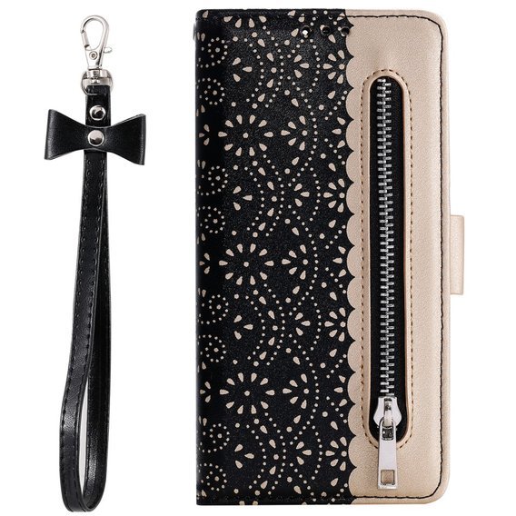 Klopové pouzdro pro Huawei P30 Lite, Wallet Zipper Lace Case, černé