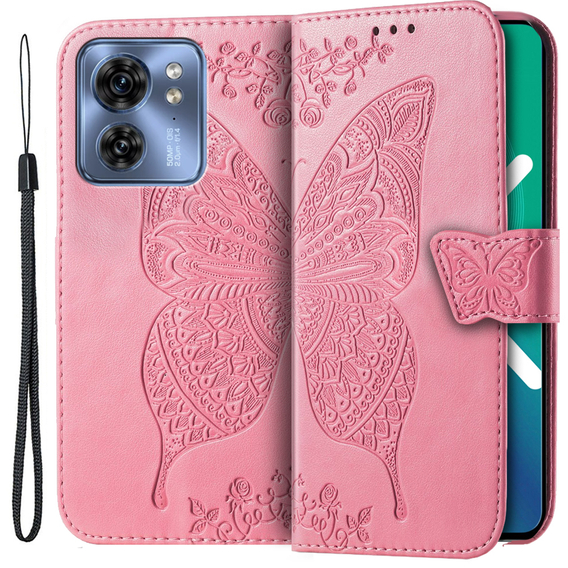 Klopové pouzdro pro Motorola Edge 40, Butterfly, růžové