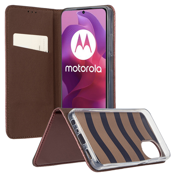 Klopové pouzdro pro Motorola Moto G04 / G24 / G24 Power, Smart Magnetic, kaštanové + 9H sklo 