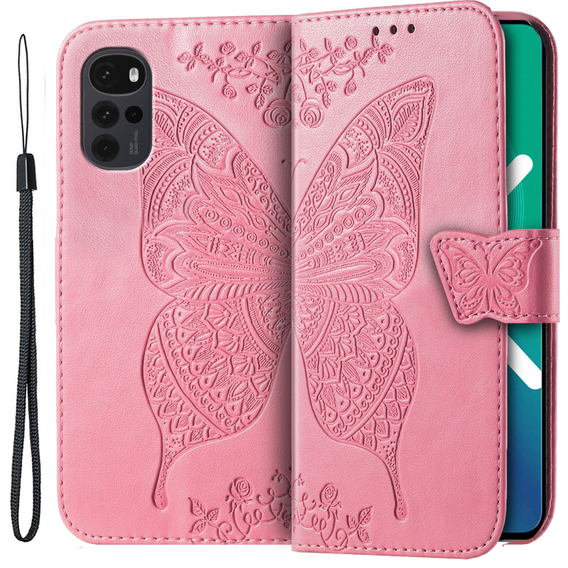 Klopové pouzdro pro Motorola Moto G22, Butterfly, růžové