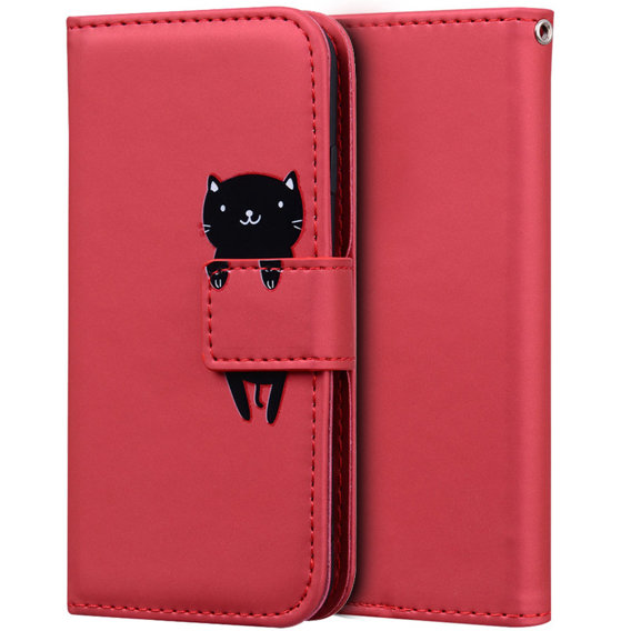 Klopové pouzdro pro Motorola Moto G22, Wallet Cat, červené