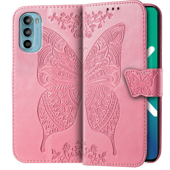 Klopové pouzdro pro Motorola Moto G52 / G82 5G, Butterfly, růžové