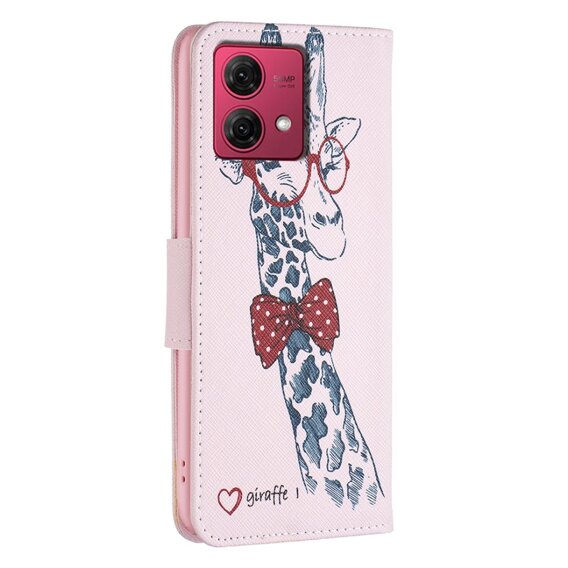 Klopové pouzdro pro Motorola Moto G84 5G, Wallet, giraffe, růžové