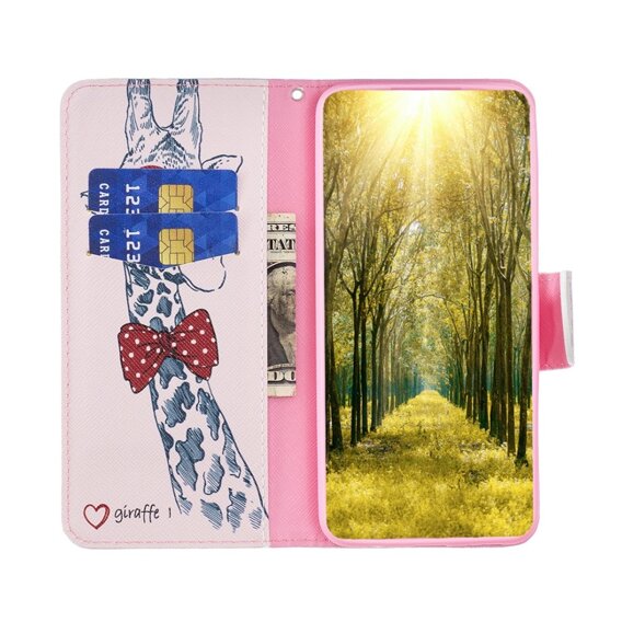 Klopové pouzdro pro Motorola Moto G84 5G, Wallet, giraffe, růžové