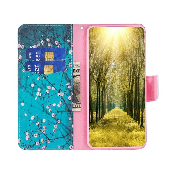 Klopové pouzdro pro Motorola Moto G84 5G, Wallet, sakura, modré