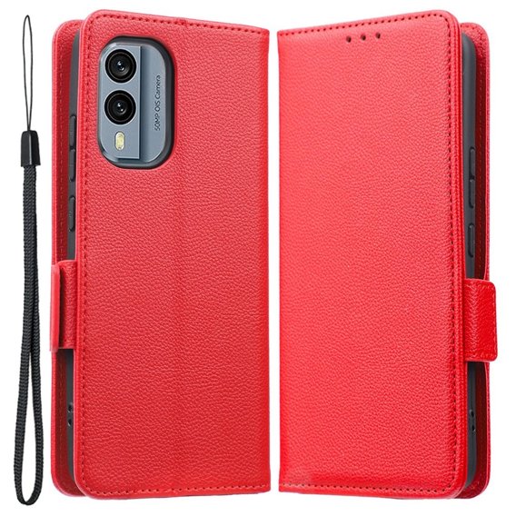 Klopové pouzdro pro Nokia X30 5G, Wallet Litchi Magnet Case, červené