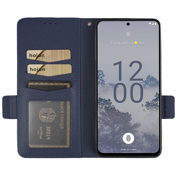 Klopové pouzdro pro Nokia X30 5G, Wallet Litchi Magnet Case, námořnicky modré